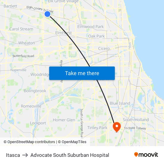 Itasca to Advocate South Suburban Hospital map