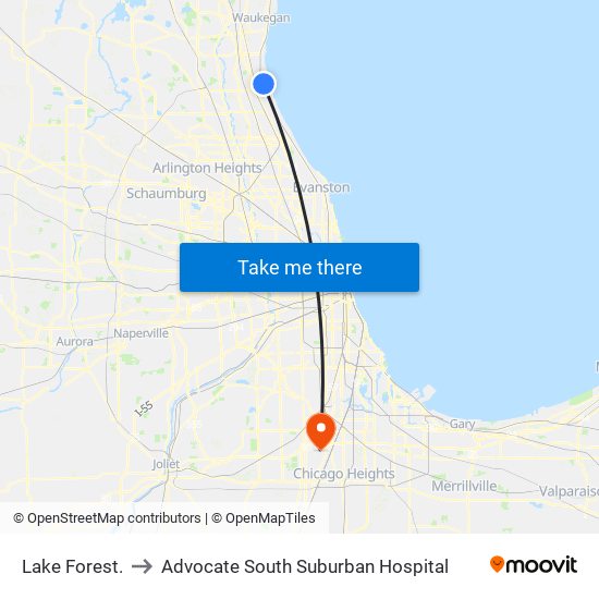 Lake Forest. to Advocate South Suburban Hospital map