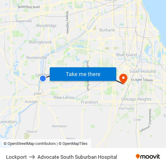 Lockport to Advocate South Suburban Hospital map