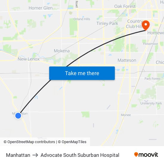 Manhattan to Advocate South Suburban Hospital map