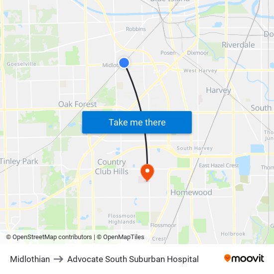 Midlothian to Advocate South Suburban Hospital map