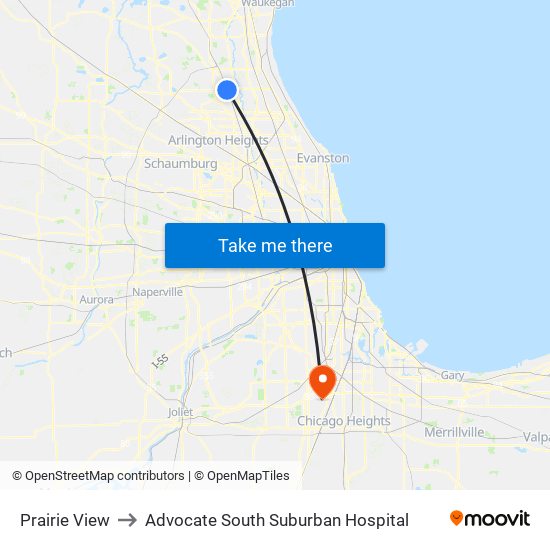 Prairie View to Advocate South Suburban Hospital map