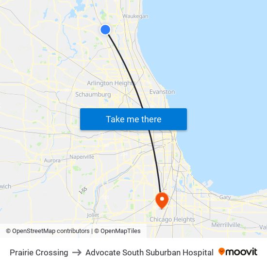 Prairie Crossing to Advocate South Suburban Hospital map