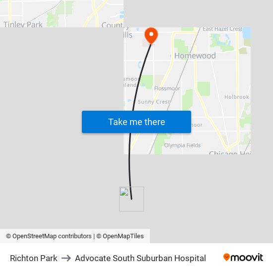 Richton Park to Advocate South Suburban Hospital map