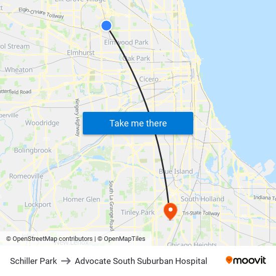Schiller Park to Advocate South Suburban Hospital map