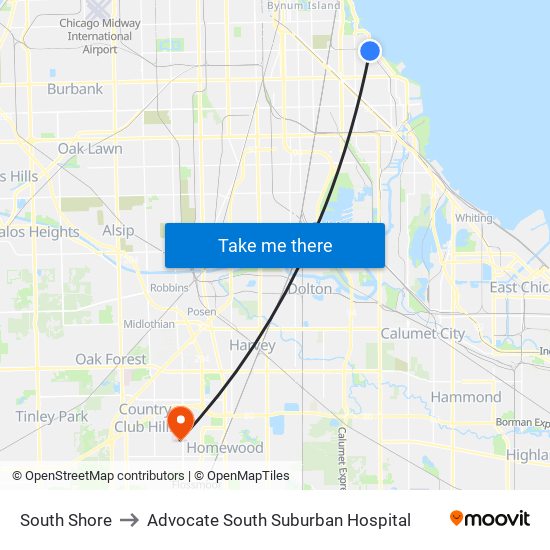 South Shore to Advocate South Suburban Hospital map