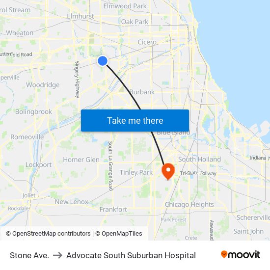 Stone Ave. to Advocate South Suburban Hospital map