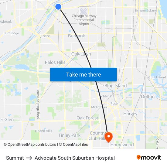 Summit to Advocate South Suburban Hospital map