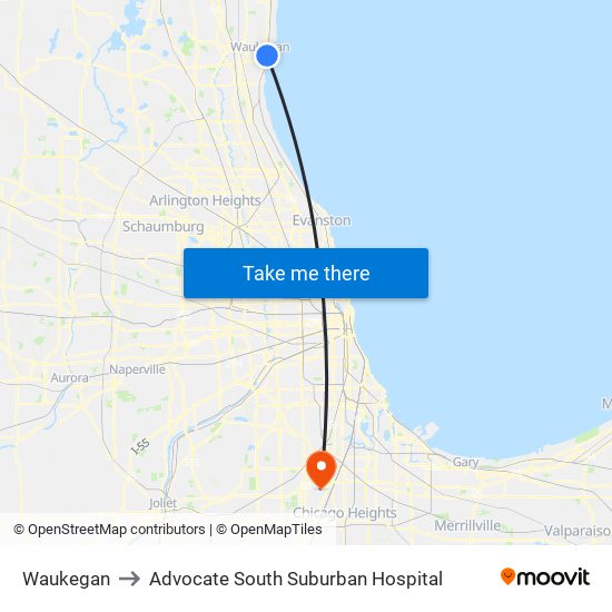 Waukegan to Advocate South Suburban Hospital map