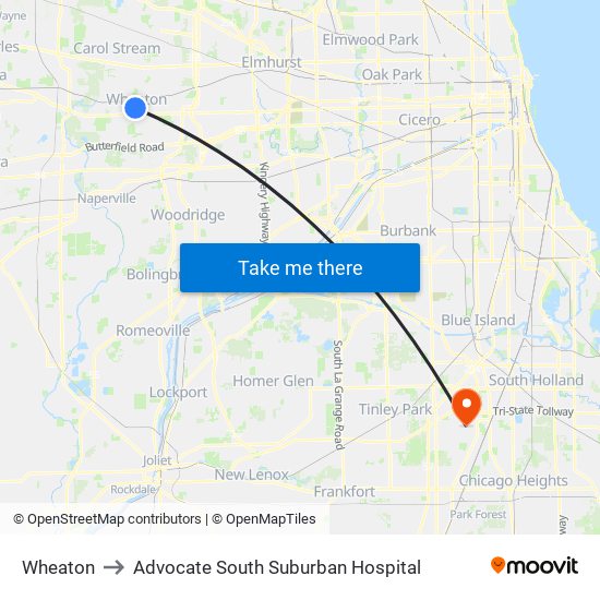 Wheaton to Advocate South Suburban Hospital map