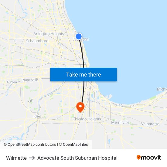 Wilmette to Advocate South Suburban Hospital map