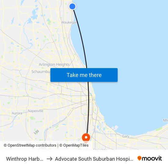 Winthrop Harbor to Advocate South Suburban Hospital map