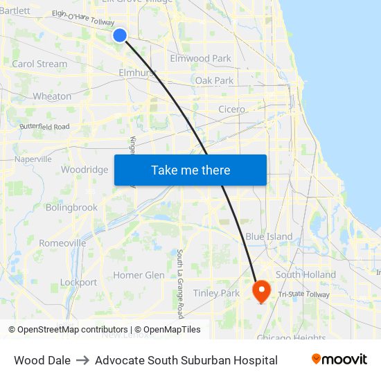 Wood Dale to Advocate South Suburban Hospital map