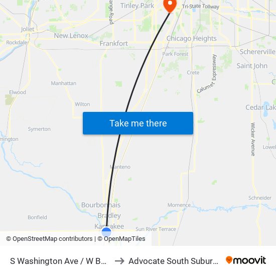 S Washington Ave / W Bourbonnais St to Advocate South Suburban Hospital map