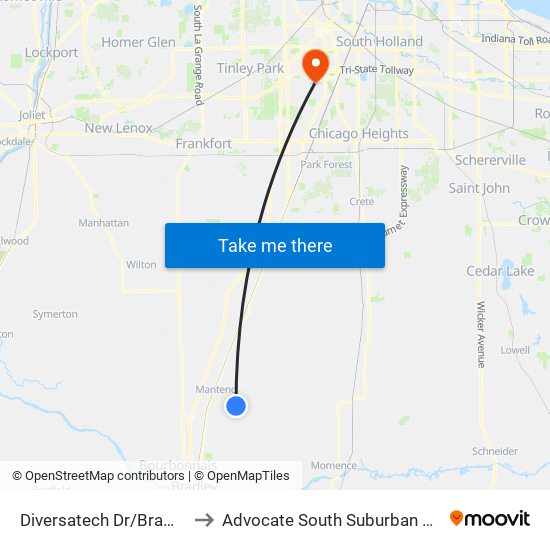 Diversatech Dr/Bramble St to Advocate South Suburban Hospital map