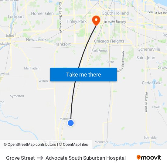 Grove Street to Advocate South Suburban Hospital map