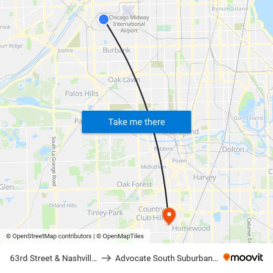 63rd Street & Nashville (East) to Advocate South Suburban Hospital map