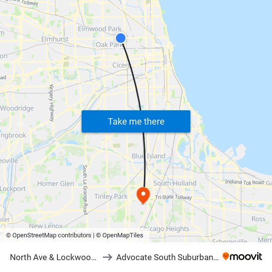 North Ave & Lockwood (West) to Advocate South Suburban Hospital map