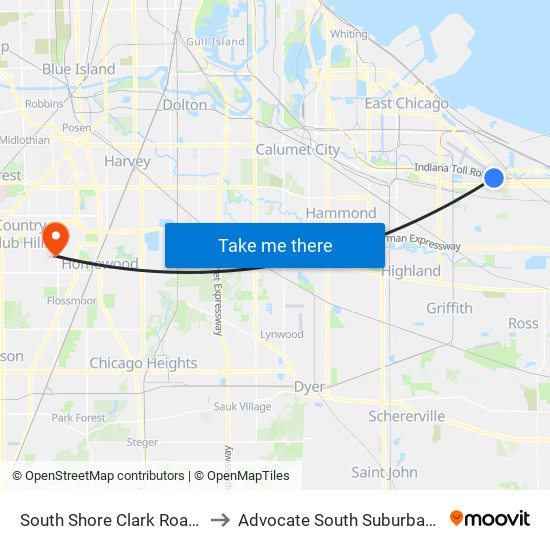 South Shore Clark Road Station to Advocate South Suburban Hospital map