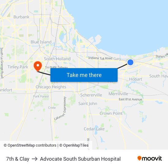 7th & Clay to Advocate South Suburban Hospital map