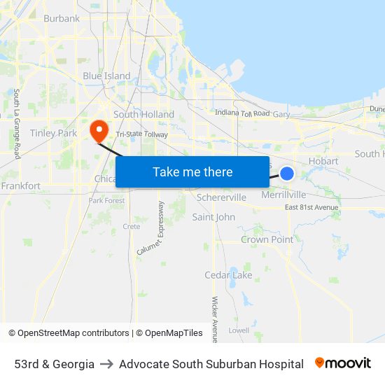 53rd & Georgia to Advocate South Suburban Hospital map