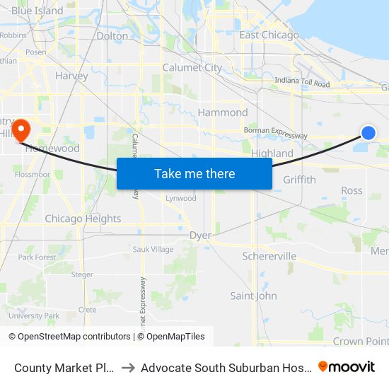 County Market Plaza to Advocate South Suburban Hospital map