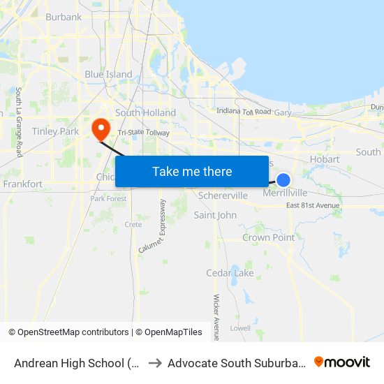 Andrean High School (59th Ave) to Advocate South Suburban Hospital map