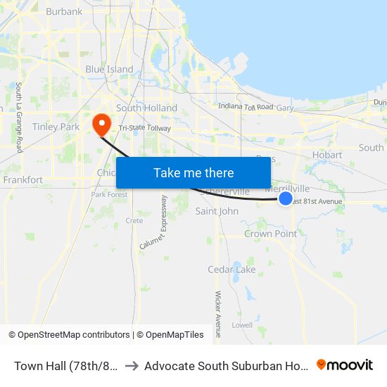 Town Hall (78th/80th) to Advocate South Suburban Hospital map