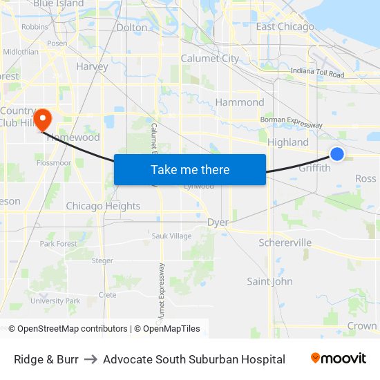 Ridge & Burr to Advocate South Suburban Hospital map