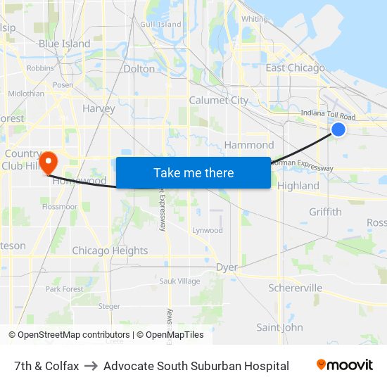 7th & Colfax to Advocate South Suburban Hospital map
