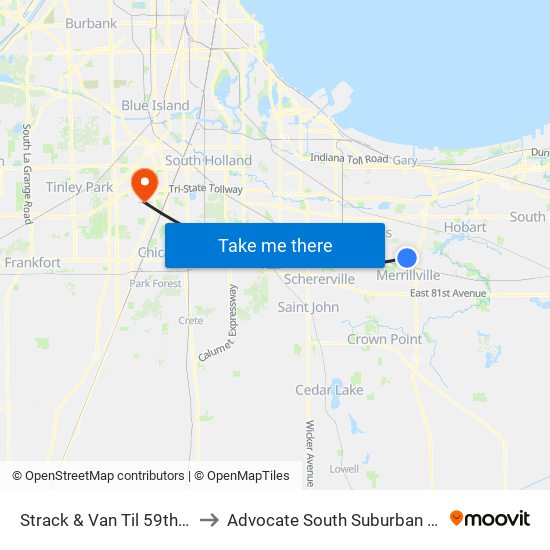 Strack & Van Til 59th/B'Way to Advocate South Suburban Hospital map