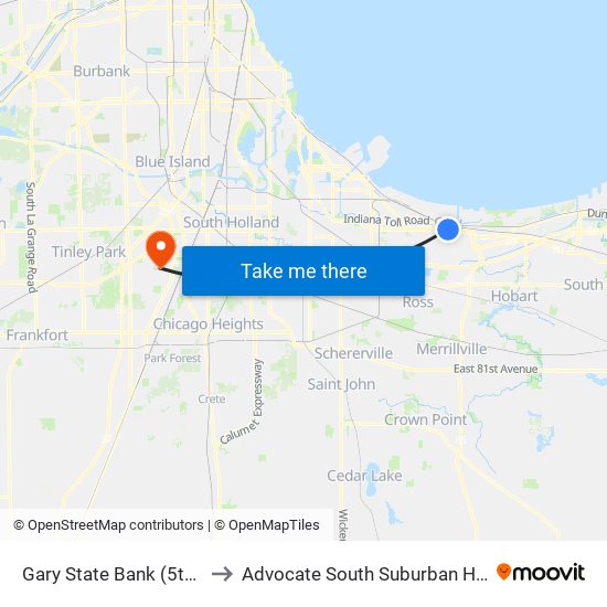 Gary State Bank (5th Ave) to Advocate South Suburban Hospital map