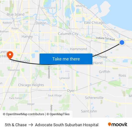 5th & Chase to Advocate South Suburban Hospital map