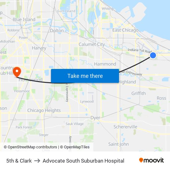5th & Clark to Advocate South Suburban Hospital map