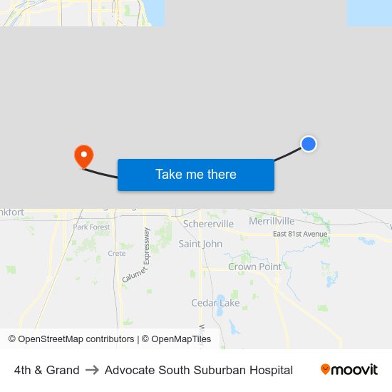 4th & Grand to Advocate South Suburban Hospital map