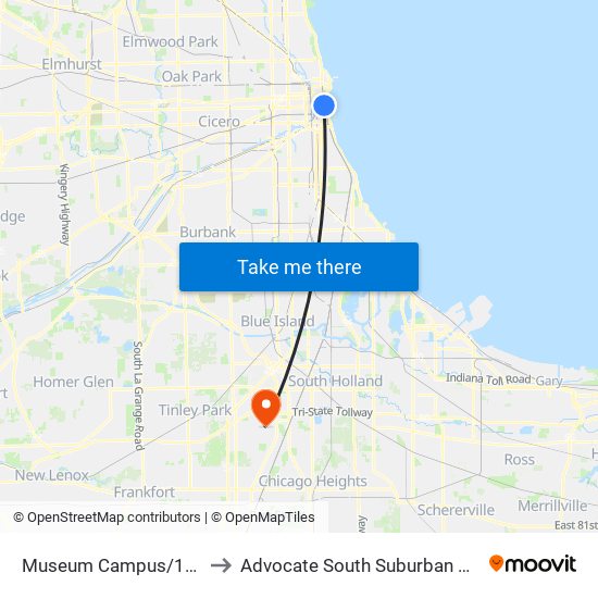 Museum Campus/11th St. to Advocate South Suburban Hospital map