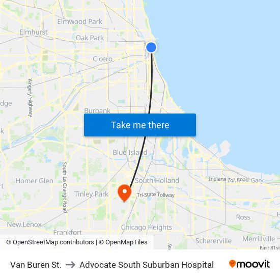 Van Buren St. to Advocate South Suburban Hospital map