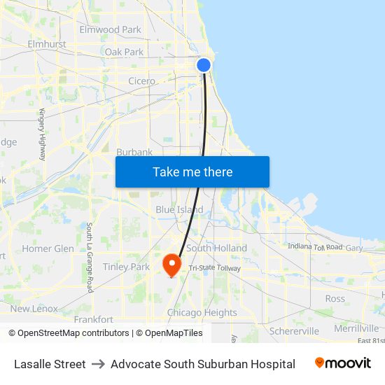 Lasalle Street to Advocate South Suburban Hospital map