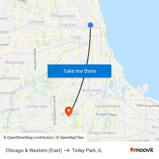 Chicago & Western (East) to Tinley Park, IL map