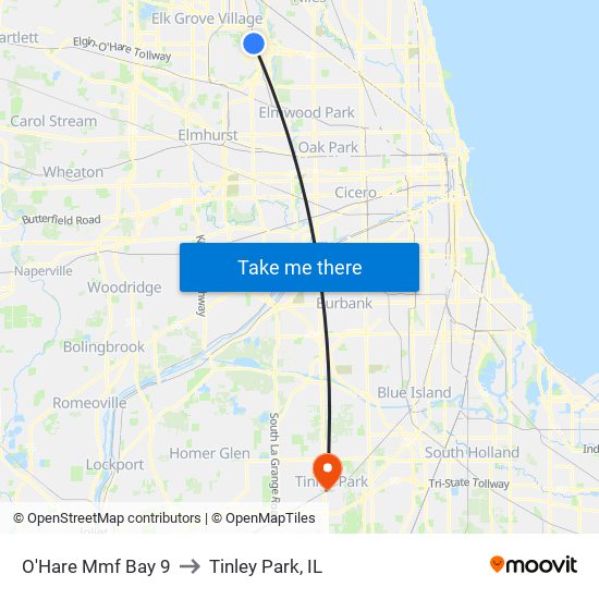 O'Hare Mmf Bay 9 to Tinley Park, IL map
