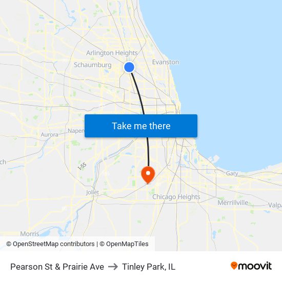 Pearson St & Prairie Ave to Tinley Park, IL map
