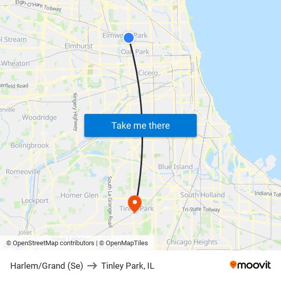 Harlem/Grand (Se) to Tinley Park, IL map