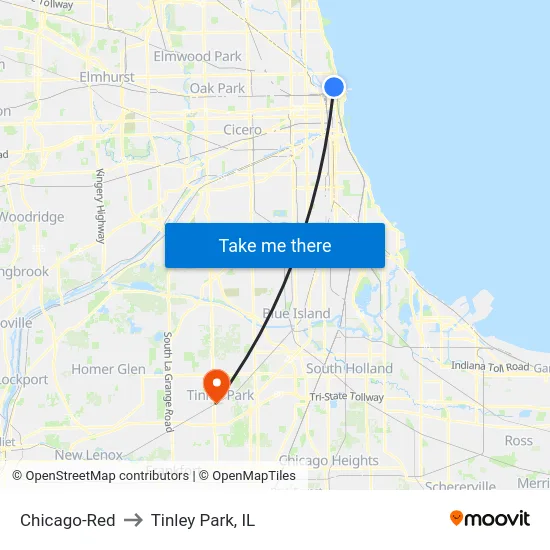 Chicago-Red to Tinley Park, IL map