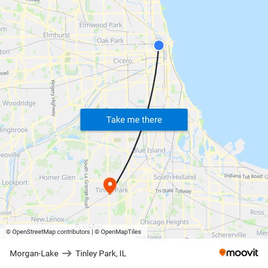 Morgan-Lake to Tinley Park, IL map