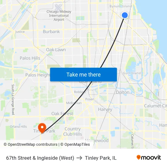 67th Street & Ingleside (West) to Tinley Park, IL map