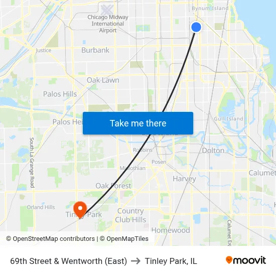 69th Street & Wentworth (East) to Tinley Park, IL map