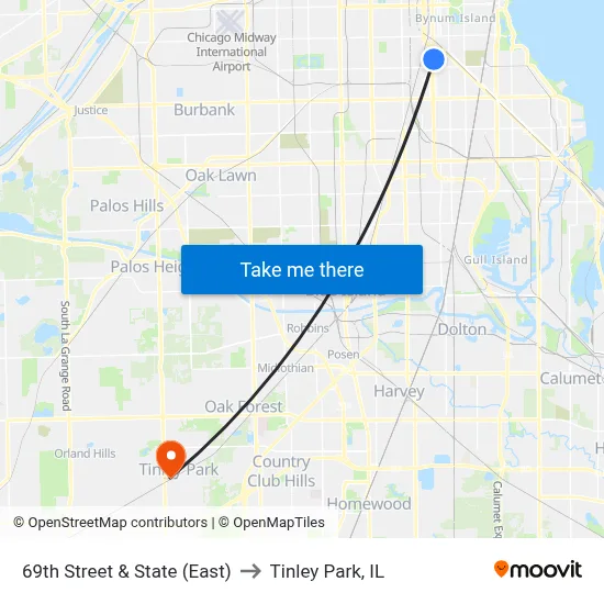 69th Street & State (East) to Tinley Park, IL map