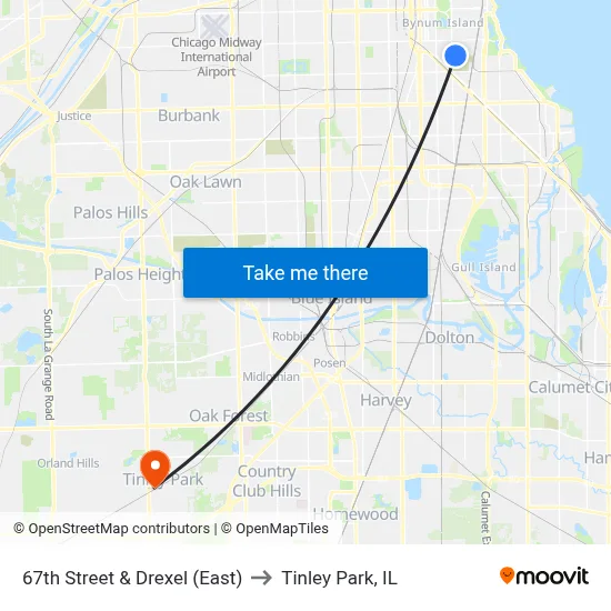 67th Street & Drexel (East) to Tinley Park, IL map