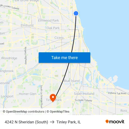 4242 N Sheridan (South) to Tinley Park, IL map