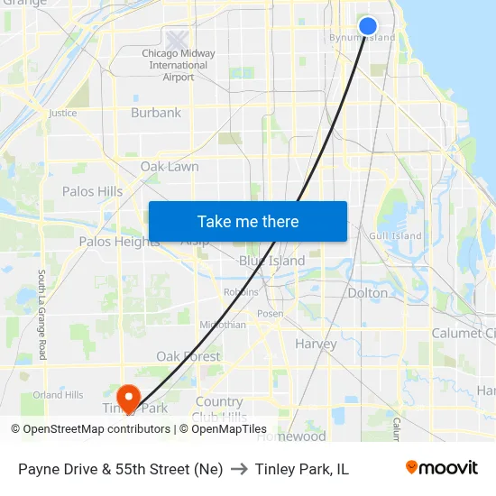 Payne Drive & 55th Street (Ne) to Tinley Park, IL map